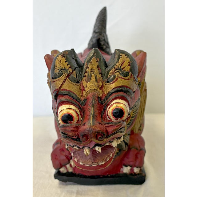 Balinese Carved Wood Singa Lion Sacred Ritual Box From Takashimaya New York C1983 For Sale - Image 4 of 12