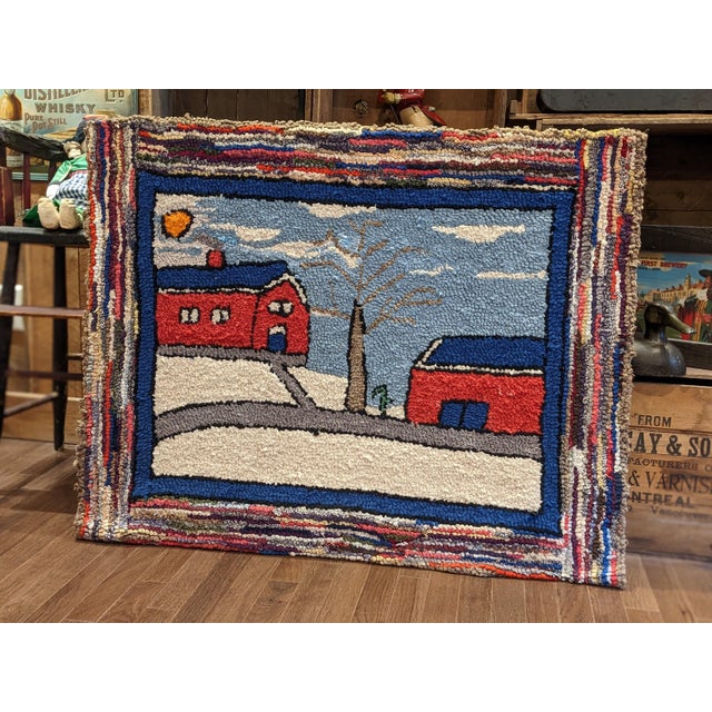 Folk Art Vintage Folk Art Hand Hooked Rag Mat c.1940 For Sale - Image 3 of 7