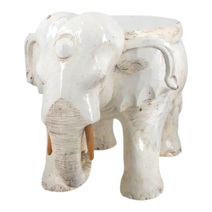 Vintage Carved & Painted Wood Elephant Garden Stool 16” High