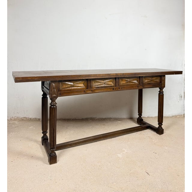 Spanish Carved Drop-Leaf Console Table, 1930s For Sale - Image 9 of 11