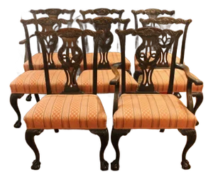 Circa 1860-80 Set of 8 English Chippendale Style Dining Chairs