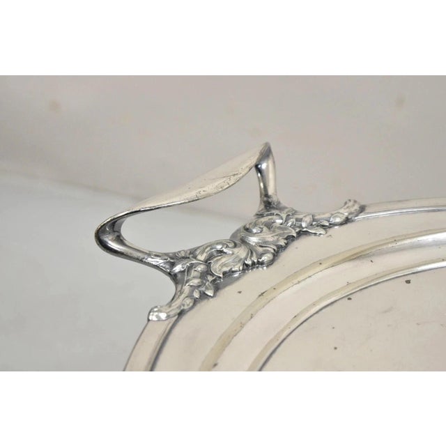 Antique Meriden B Co. Victorian Silver Plated Oval Serving Platter Tray Engraved For Sale In Philadelphia - Image 6 of 12