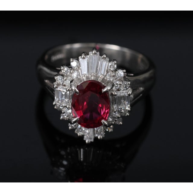 Late 20th Century Gia Certified Ruby & 0.54ct Diamond Platinum Ring, Size 4.75 For Sale - Image 13 of 18
