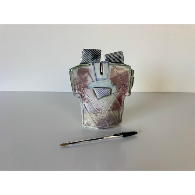 Mid-Century Modern 1980’s Vintage Handmade Abstract Design Art Ceramic Vase , Unsigned For Sale - Image 3 of 12