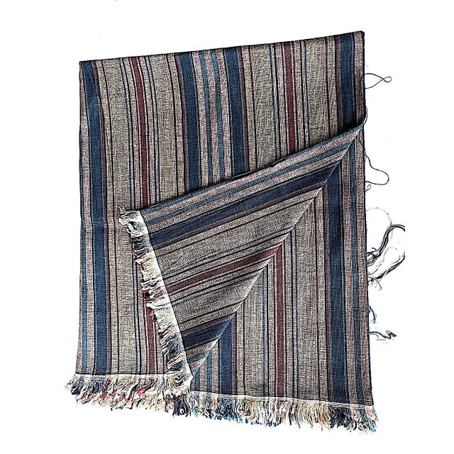Gemstone 4 Ply Thai Silk Fabric in Steel Gray With Plum, Amethyst and Navy Blue Stripe, 2.67 Yards For Sale - Image 7 of 8