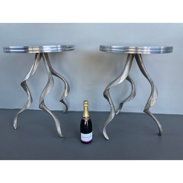 Silver Pair of Arthur Court Gueridon Side Tables, Circa 1970s For Sale - Image 8 of 16