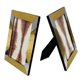 Pair of Vintage Italian Picture Frames in Brass and Chrome, C. 1970's For Sale