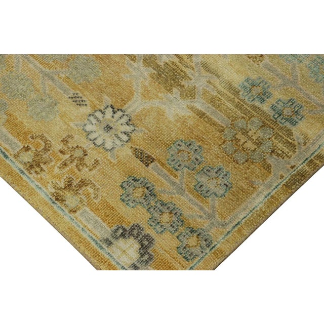 Rug & Kilim’s Samarkand-Inspired Rug, Gold With Ice Blue Floral Patterns For Sale In New York - Image 6 of 7