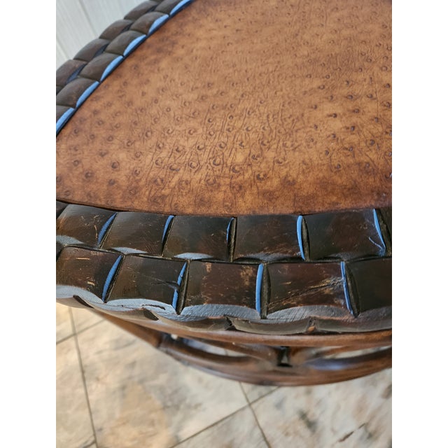 Brown Midcentury French Side Table Faux Ostrich Leather Bamboo Wood For Sale - Image 8 of 13