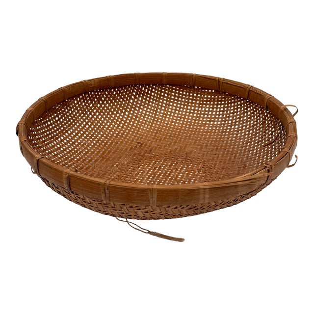 Shallow Woven Rattan Basket For Sale