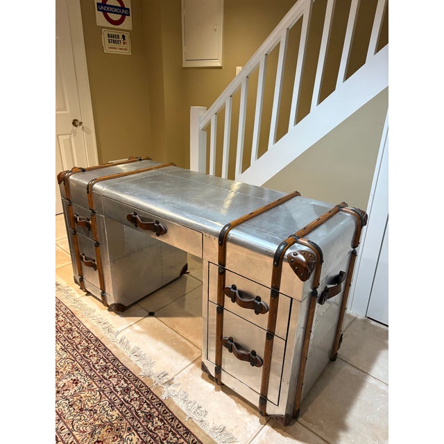 English Timothy Oulton Tom Richards Trunk Desk — Polished Aluminum | Discontinued For Sale - Image 3 of 8