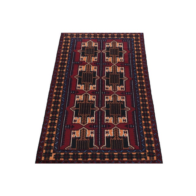 Tribal 1950s Vintage Baluch Runner Rug in Burgundy With Geometric Patterns, From Rug & Kilim For Sale - Image 3 of 8