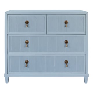 Matthew Izzo Home Pascal Light Blue Lacquer Three Drawer Chest With Antique Brass Hardware For Sale