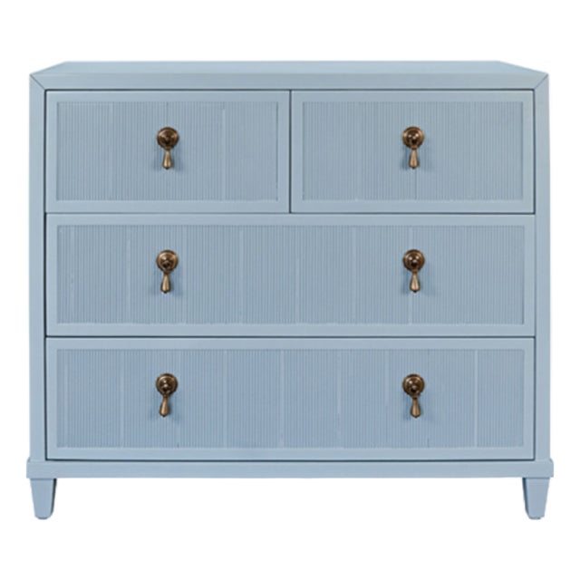 Matthew Izzo Home Pascal Light Blue Lacquer Three Drawer Chest With Antique Brass Hardware For Sale