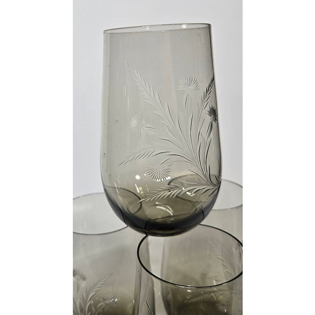 Mid 20th Century Handcarved Dandelion Crystal Stemless Goblets- Set of Four For Sale - Image 6 of 13