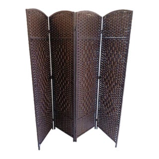 Wicker Rattan Room Divider 4 Panel Dark Color For Sale