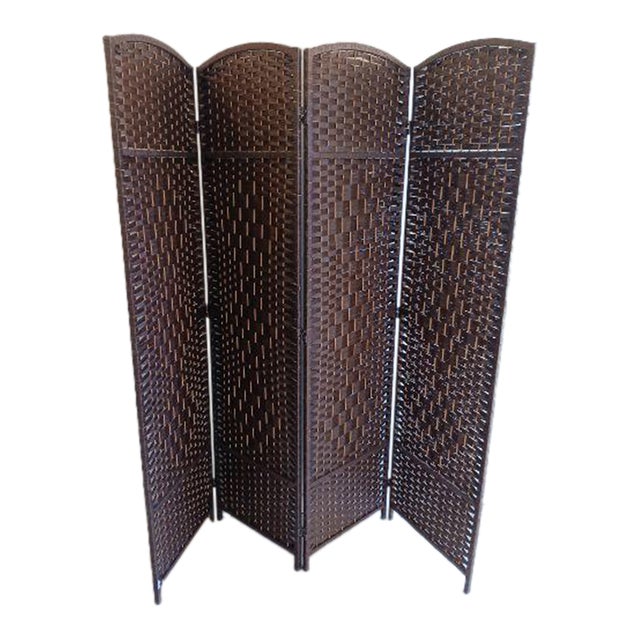 Wicker Rattan Room Divider 4 Panel Dark Color For Sale