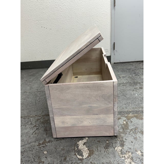 Cb2 Acacia White Washed Storage Bench For Sale In San Francisco - Image 6 of 12