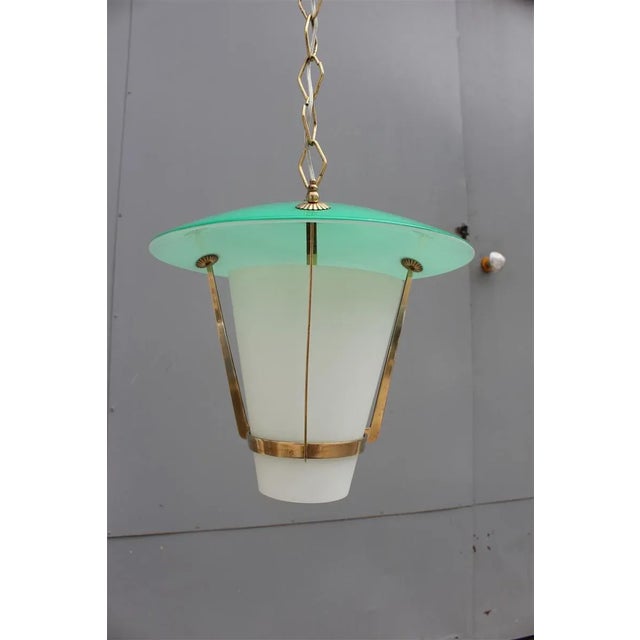 Mid-Century Modern White and Green Murano Glass Lantern from Stilnovo, 1950s For Sale - Image 3 of 7