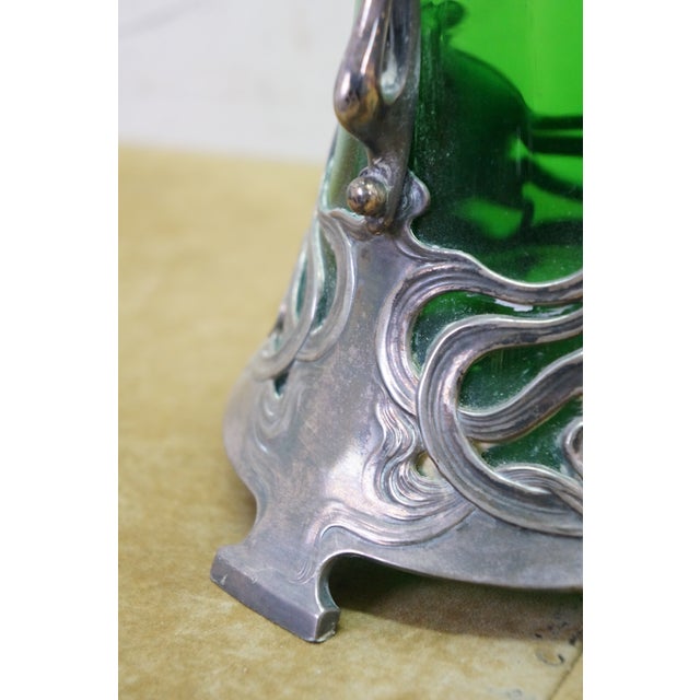Antique Art Nouveau German WMF Green Glass Pewter Claret Pitcher Jug For Sale - Image 15 of 15
