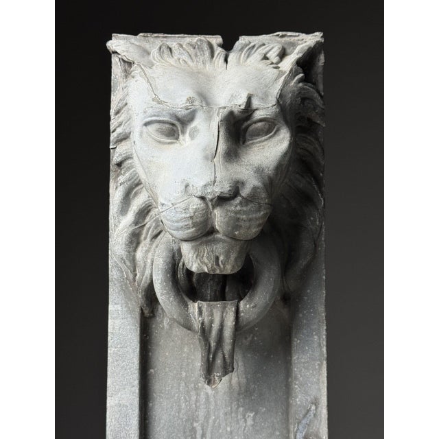 Zinc lion's head fragment. Presumably from France, late 19th/early 20th century. Likely part of an architectural element....