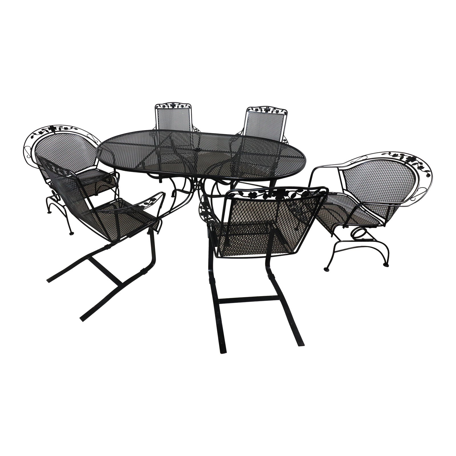 Vintage Wrought Iron Family Patio Table & 6 Sam Blount Company Guest