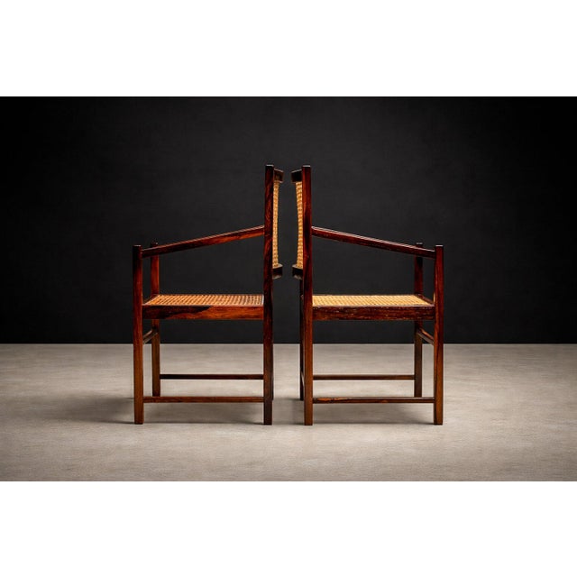 1960s Brazilian Modern Pair of Armchairs in Hardwood & Cane, Unknown, 1960s For Sale - Image 5 of 10