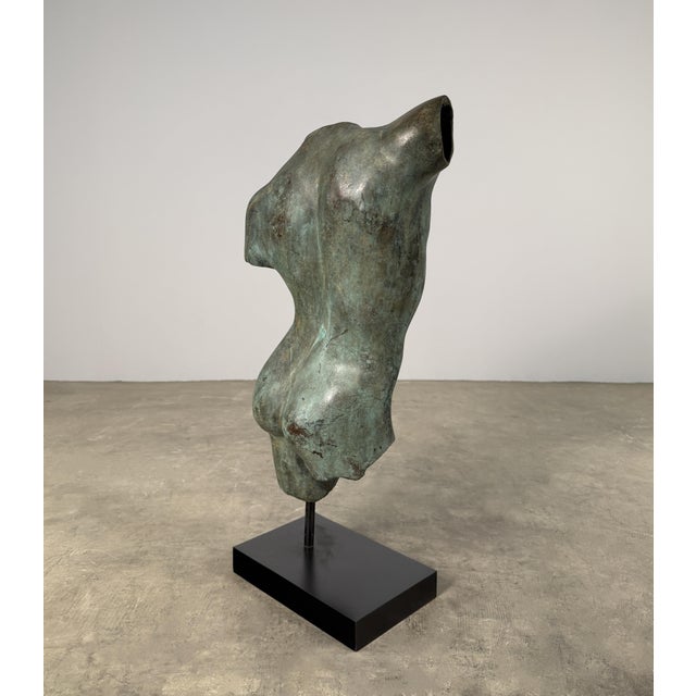 Green Bronze Male Torso Sculpture, Classical Fragment Figure - 29” Tall For Sale - Image 8 of 9