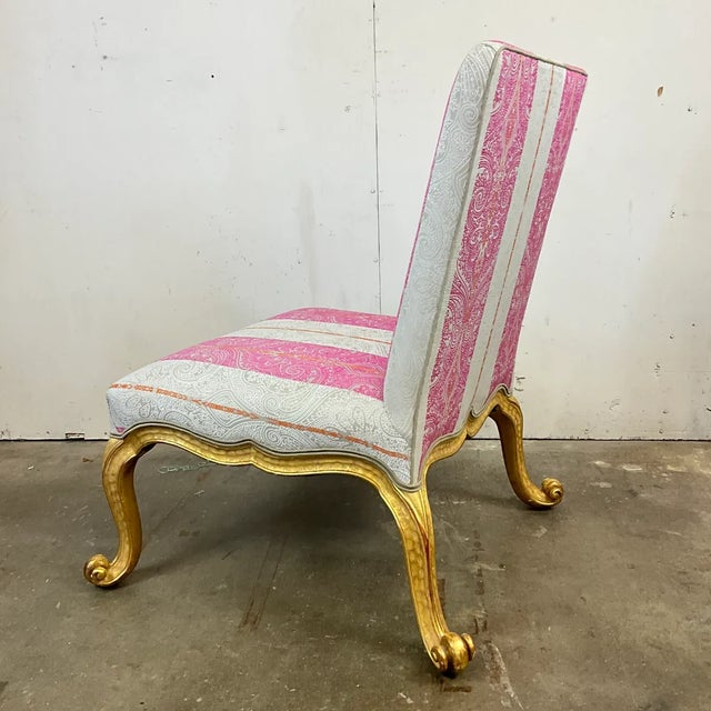 Wood Late 20th Century Pair Giltwood Kent Form Accent Chairs Newly Upholstered in Clarke & Clarke Designer Fabric For Sale - Image 7 of 15