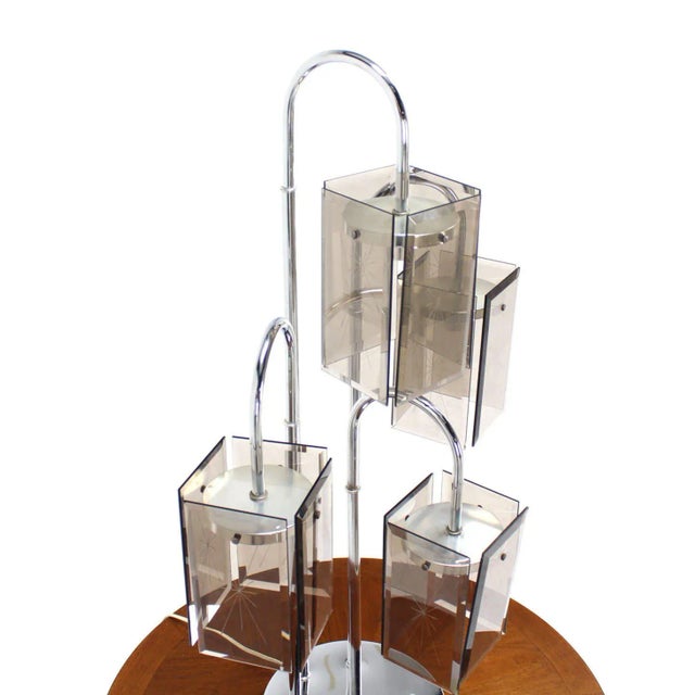 Mid 20th Century Chrome and Smokes Glass Shade Mid-Century Modern Table Lamp For Sale - Image 5 of 9