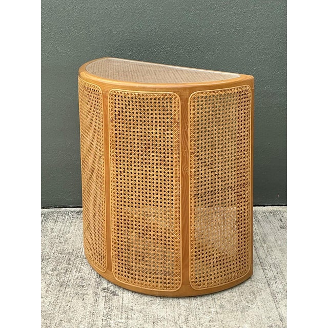 Mid-Century Modern Vintage Wood and Cane Demilune Console Table For Sale - Image 3 of 12