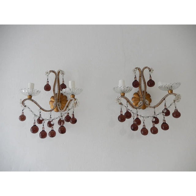 French Beaded Amethyst Murano Drops Sconces, Circa 1920 For Sale - Image 11 of 11