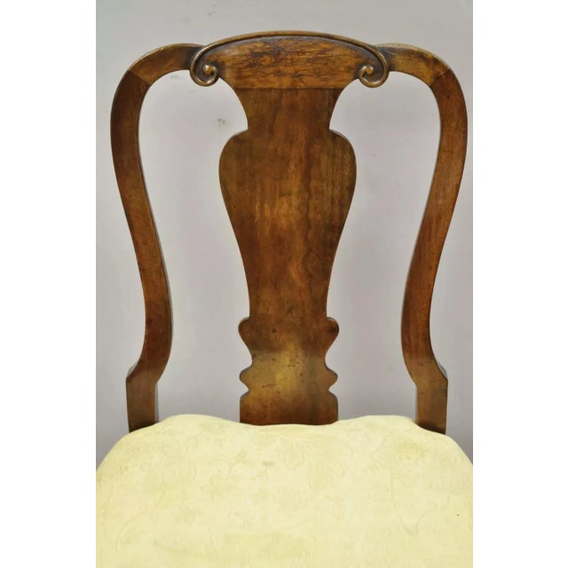 Queen Anne Antique 19th Century English Queen Anne Burr Walnut Splat Back Dining Side Chair For Sale - Image 3 of 10