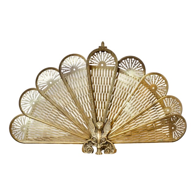 French Folding Brass Fan Fire Screen, 1890s For Sale
