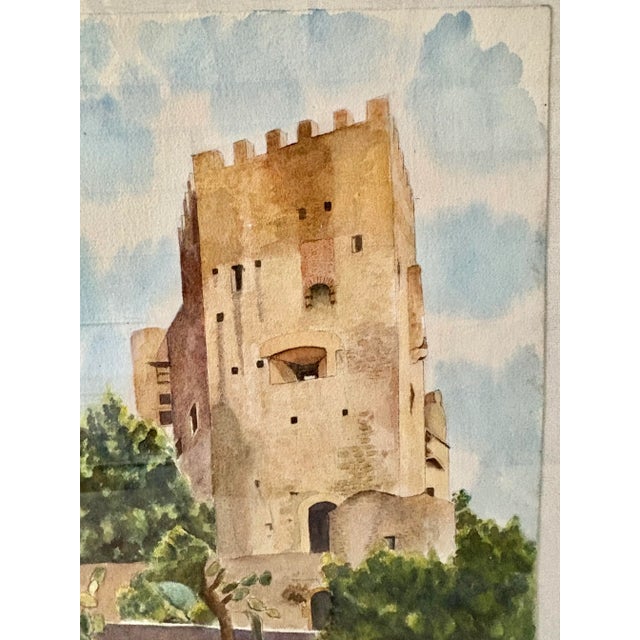 Paint Mid 20th Century Framed French Watercolor Painting of Roquebrune a-M Le Chateau For Sale - Image 7 of 12