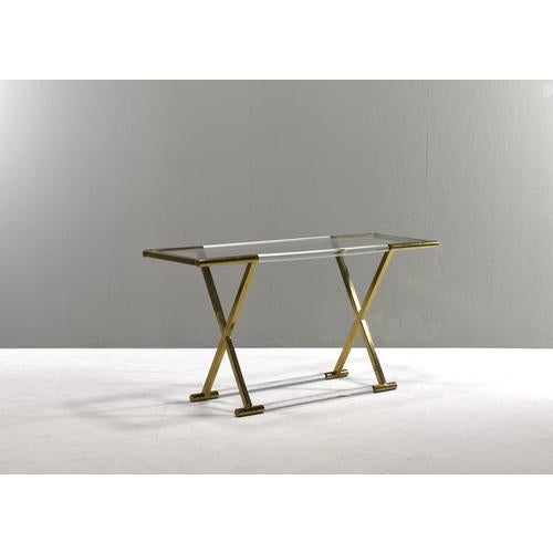 Hollywood Regency Acrylic Glass and Brass Console Table by Charles Hollis Jones, 1980s For Sale - Image 4 of 15