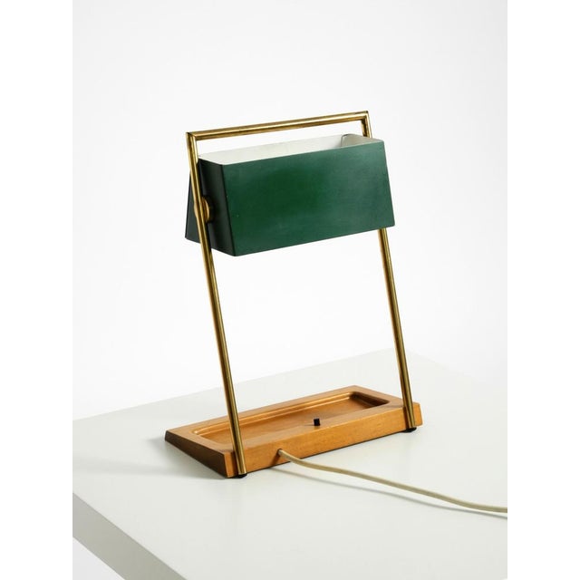 Large Table Lamp with Brass Frame, Teak Base, and Green Lampshade from Temde, 1960s For Sale - Image 10 of 18