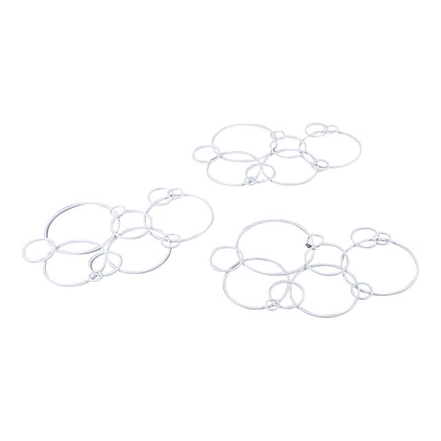Set of 3 White Metal Circles Modern Abstract Wall Art Sculptures For Sale