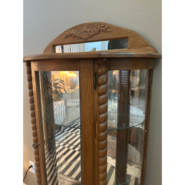 1980s Oak Curved Glass Lighted Curio Cabinet For Sale In Dallas - Image 6 of 10
