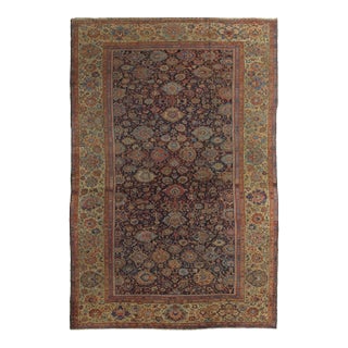 Late 19th Century Antique Persian Sultanabad Handmade Oriental Rug in Navy Blue, Rust, Gold For Sale