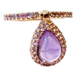 Bochic “Capri” Vintage Diamond & Amethyst Ring Set In 18K Gold & Silver For Sale