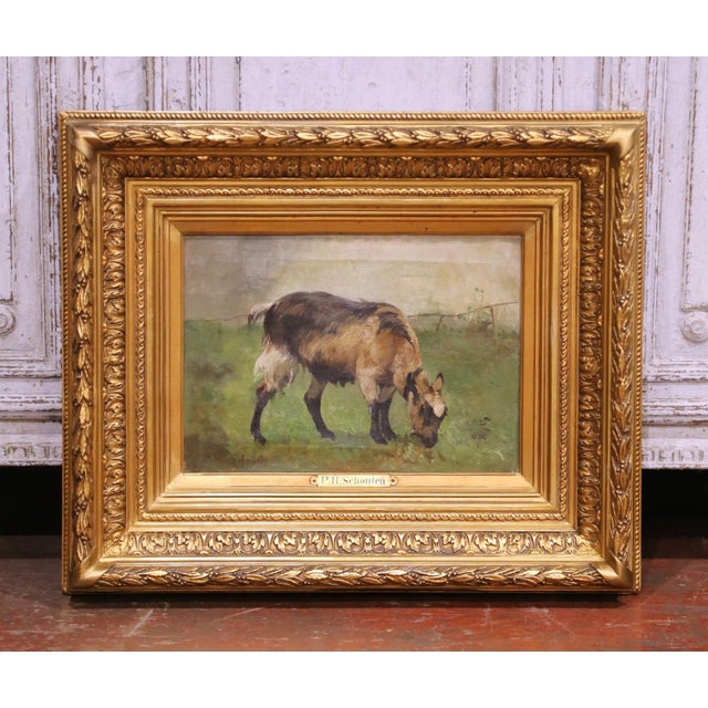 19th Century Belgian Animal Oil Painting in Gilt Frame Signed Paul H. Schouten For Sale In Dallas - Image 6 of 9