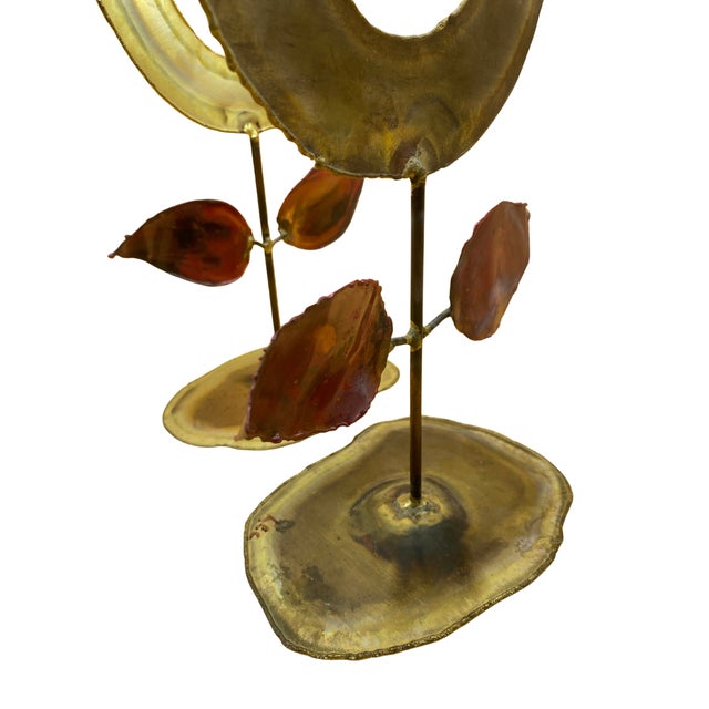 1970s Mid-Century Modern Brutalist Handcrafted Flower Sculpture Gold Red - a Pair For Sale - Image 6 of 7