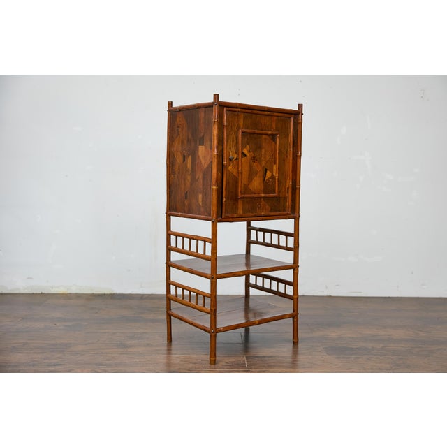 Brown 19th Century English Bamboo Cabinet with Parquetry Door and Shelves For Sale - Image 8 of 12