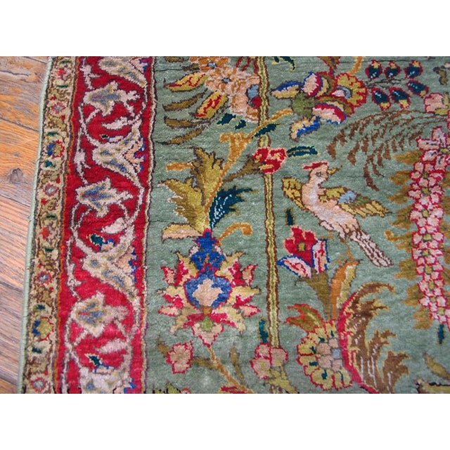 1920s Green Islamic Prayer Antique Persian Tabriz Silk Rug 2' 5" X 3' 8" Knotted Carpet For Sale In New York - Image 6 of 9