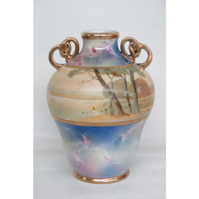Nippon Hand Painted Vase With Two Gilded Handles Chairish