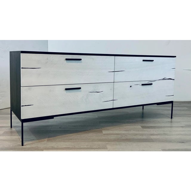 Unique Organic Modern Bleached Yukas Wood Dresser, espresso finished wood body, black metal baswe and black resin design,...