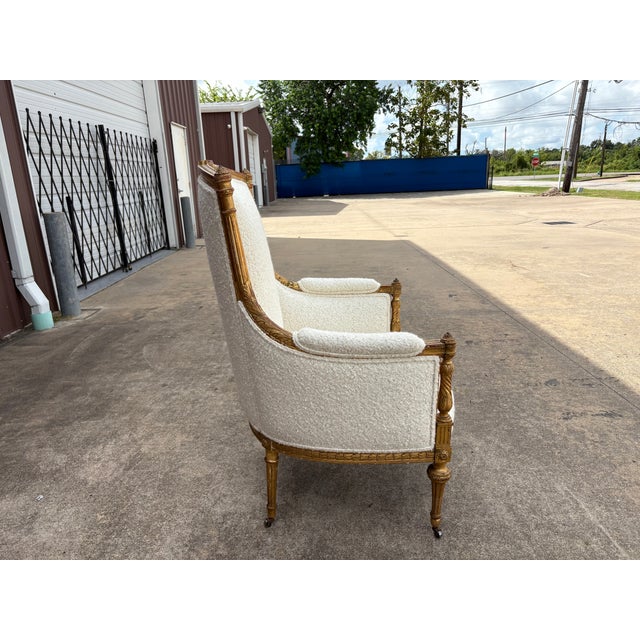 19th Century French Louis XVI Style Giltwood Bergere For Sale - Image 11 of 18