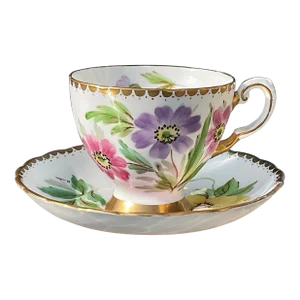 1940s Tuscan Hand Painted Signed by Artist Teacup and Saucer Made in England, Circa 1947