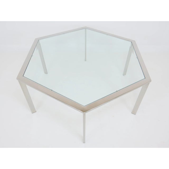 Modern 1970s Hexagonal Chrome and Glass Coffee Table For Sale - Image 3 of 11